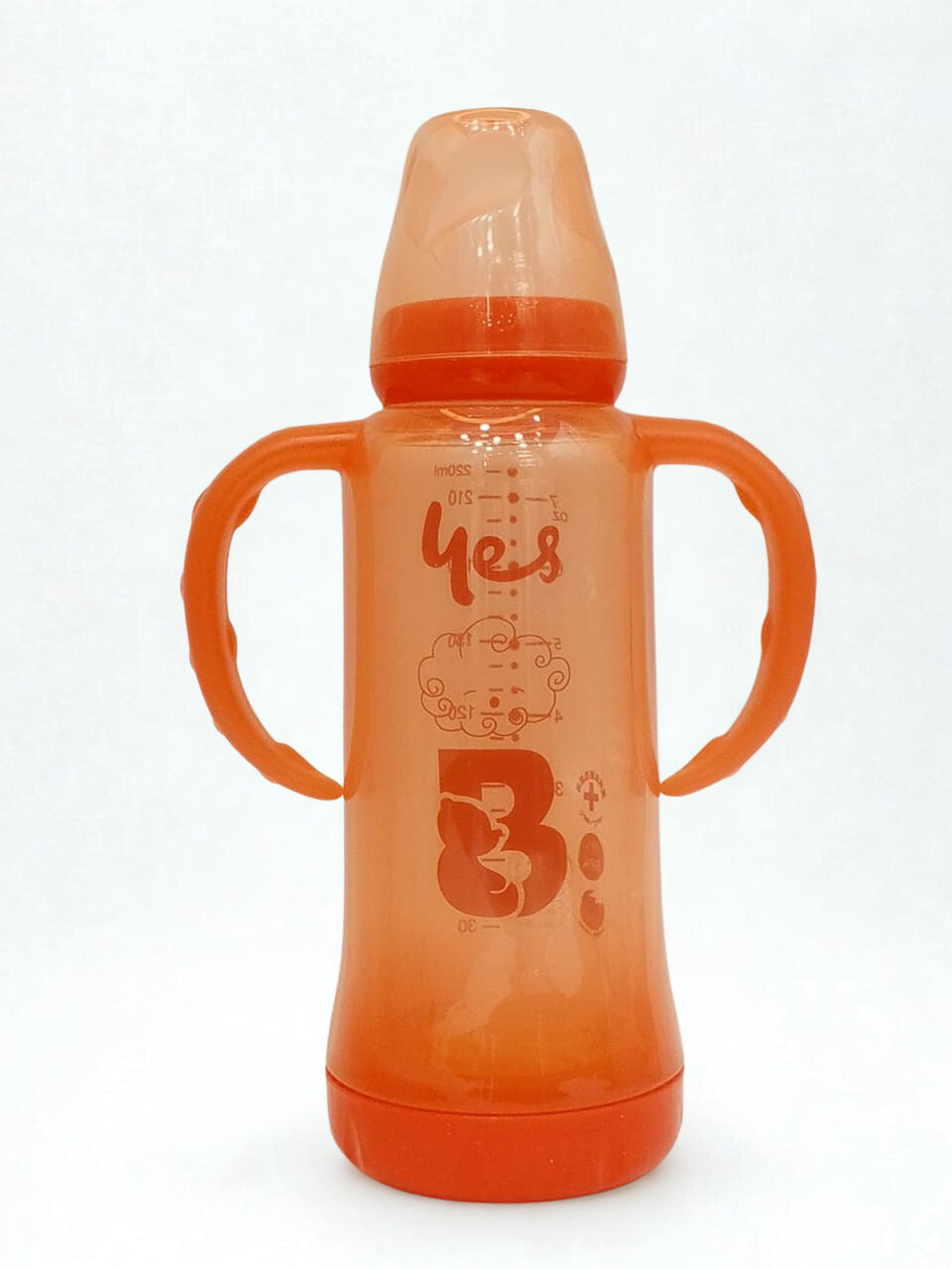 YES Baby Feeders Glass Bottle Orange 220ml Imported with handles & Cap for Kids Baby Shaark