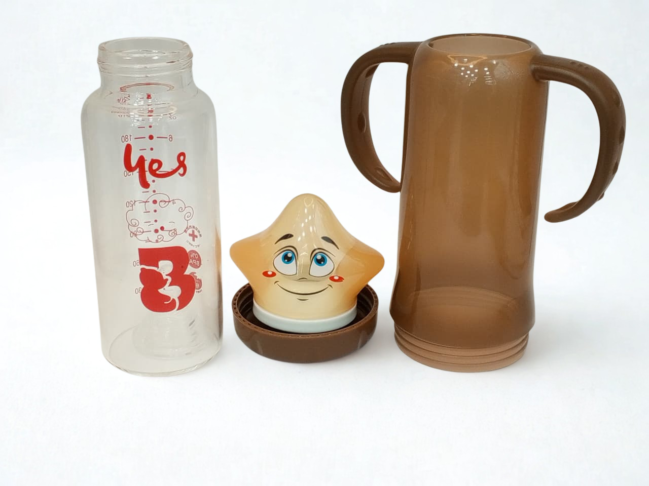 YES Baby Glass Feeders Bottle 220ml Imported with handles container & STAR Cap for Kids Baby Shaark