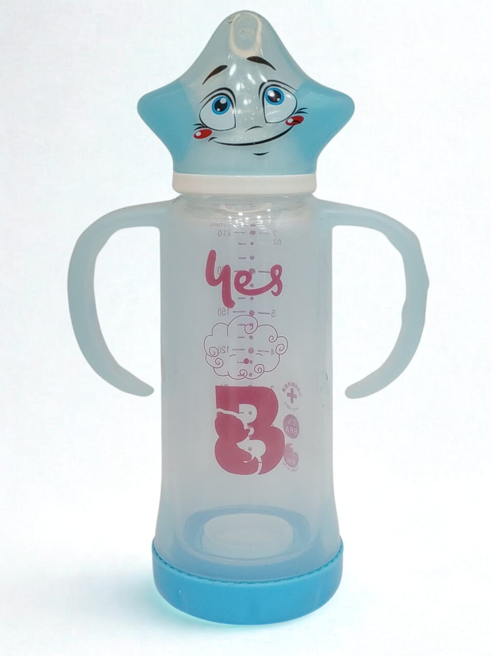 YES Baby Glass Feeders Bottle 220ml Imported with handles container & STAR Cap for Kids (Copy) Baby Shaark