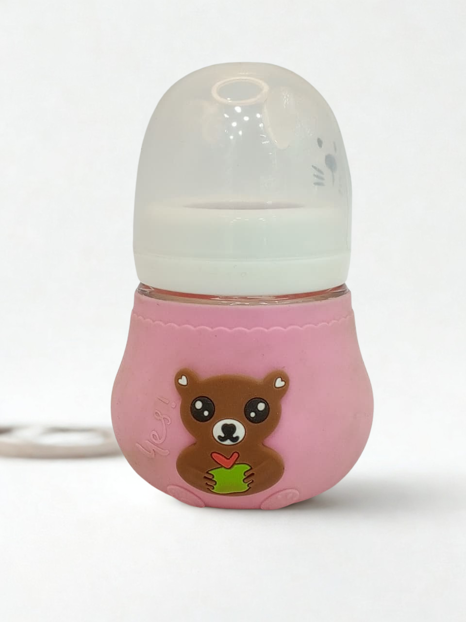 Baby Glass Feeder Bottle Pink Teddy Bear Imported with Silicone Cover Baby Shaark