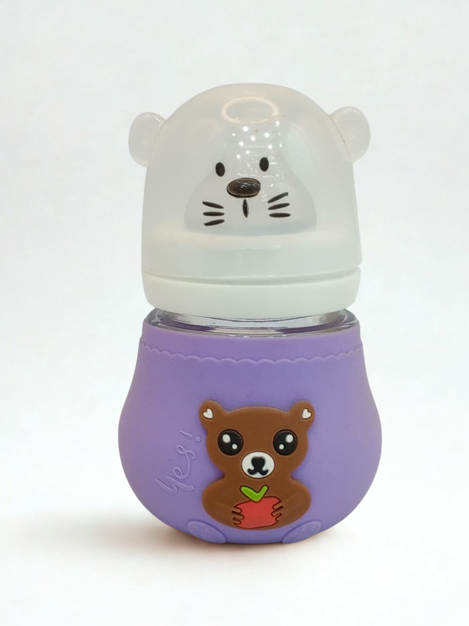 Baby Glass Feeder Bottle Blue Teddy Bear Imported with Silicone Cover Baby Shaark