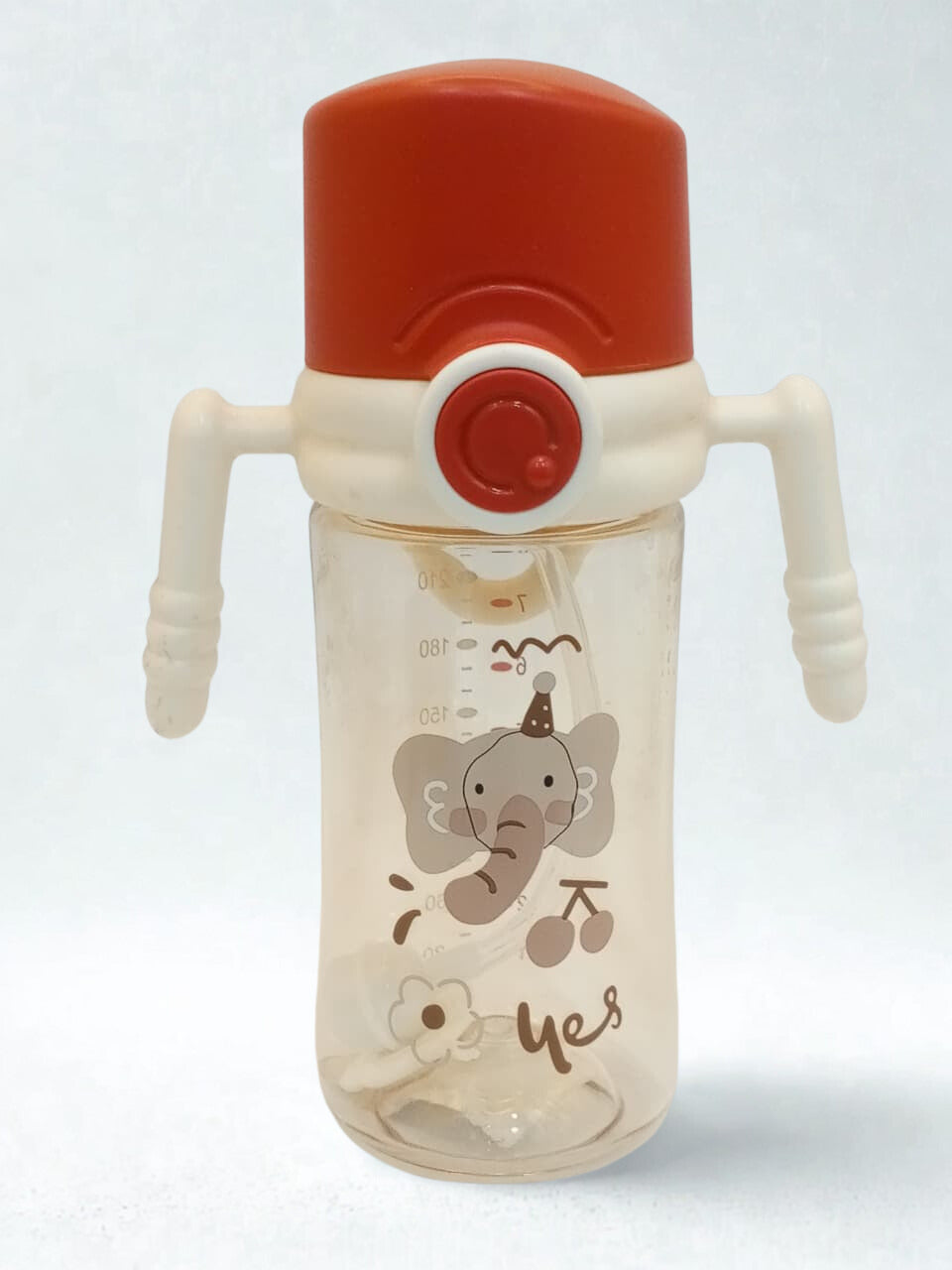 YES Baby Glass Feeders Bottle RED 240ml Imported for Kids Baby Shaark