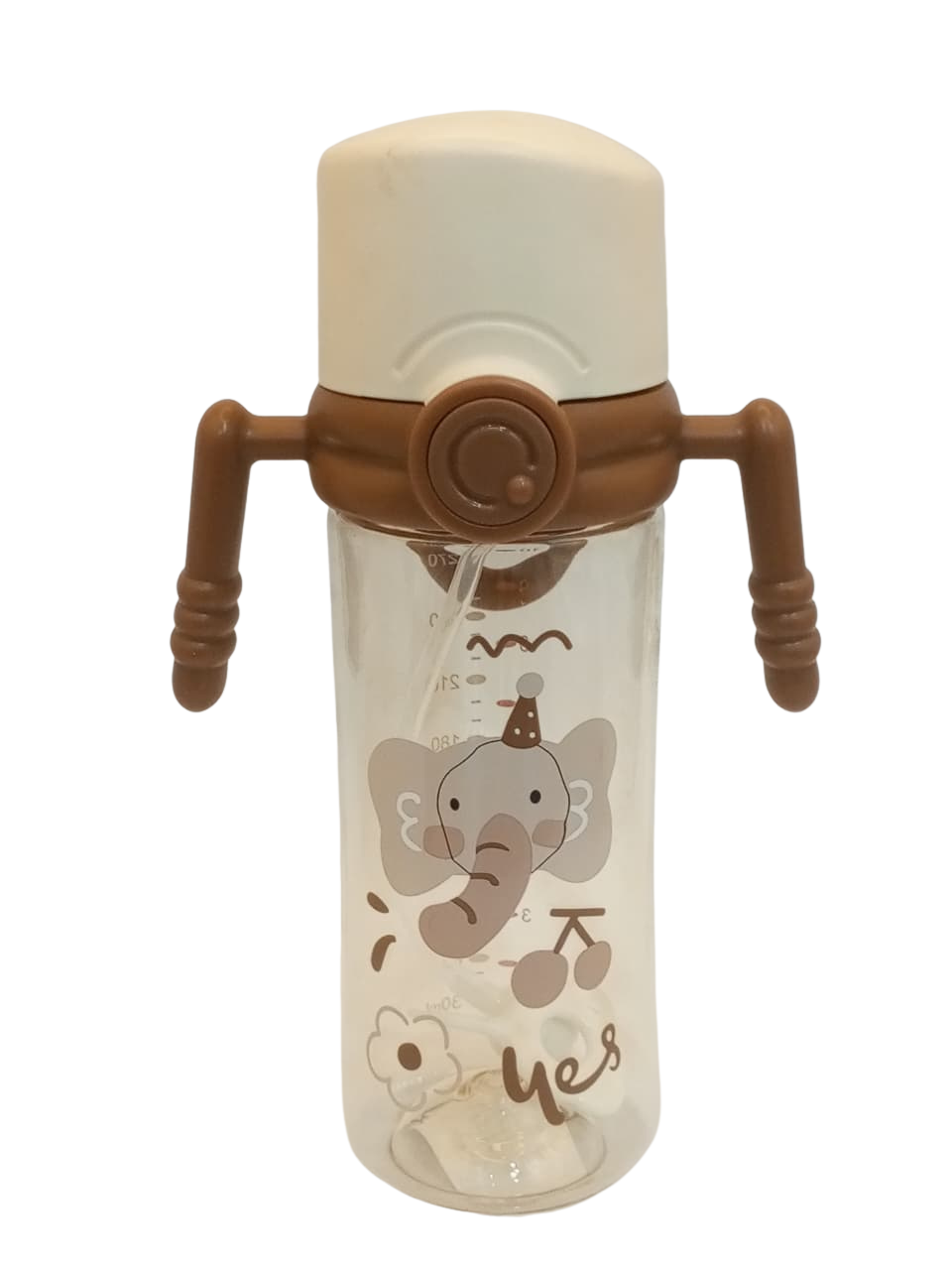 YES Baby Glass Feeders Bottle Brown 240ml Imported for Kids Baby Shaark