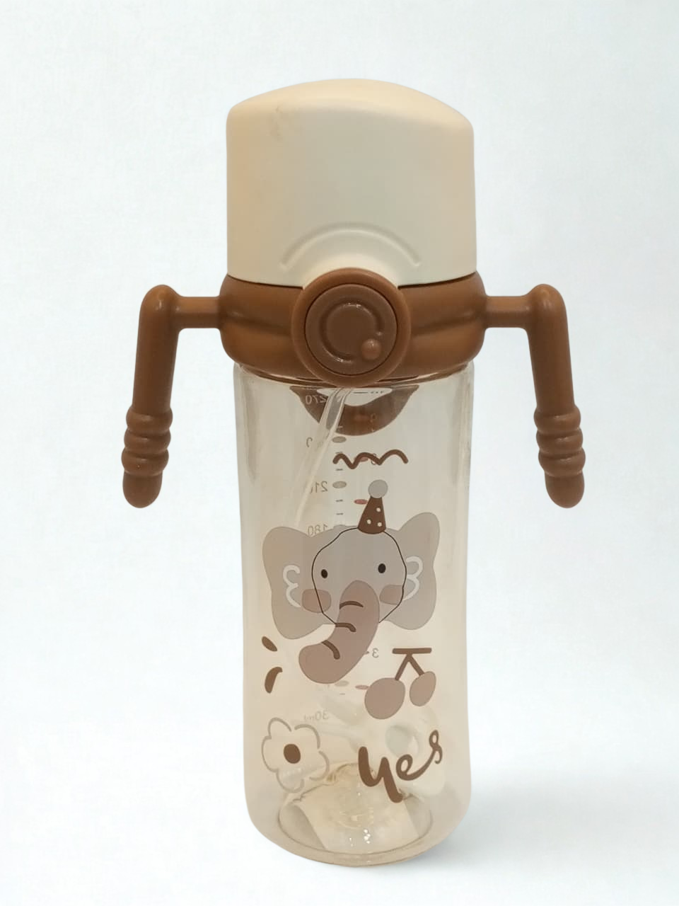 YES Baby Glass Feeders Bottle Brown 240ml Imported for Kids Baby Shaark