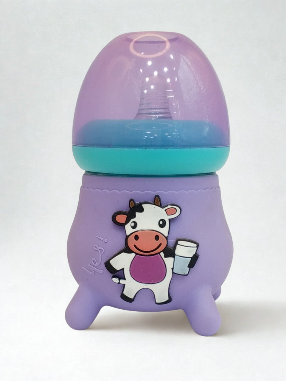 Newborn Baby Glass Feeder Bottle Imported with Purple Silicone Cover 120ML Baby Shaark