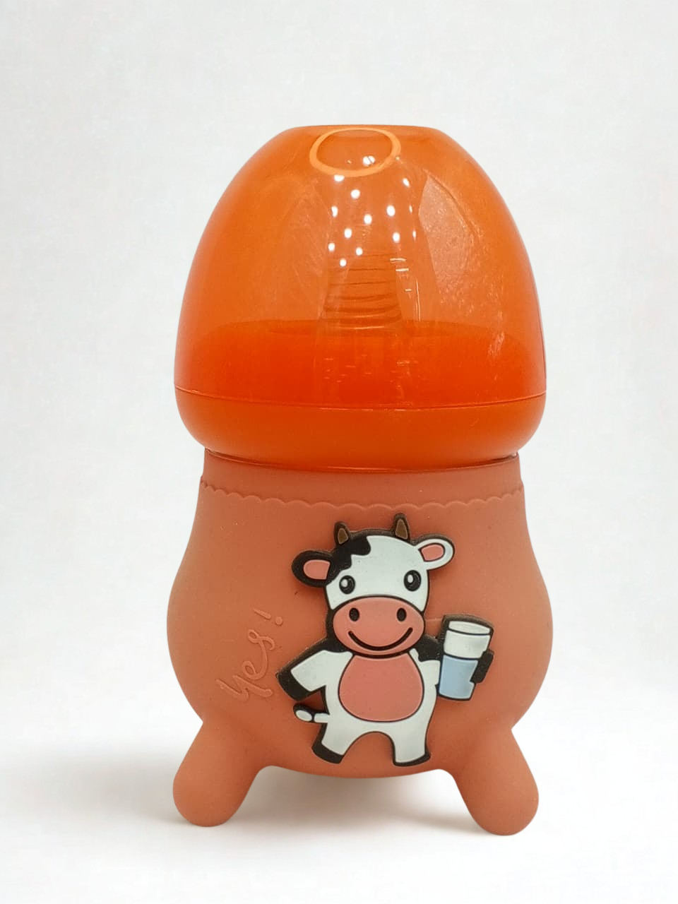 Newborn Baby Glass Feeder Bottle Imported Orange Cap & Silicone Cover 120ML. Baby Shaark