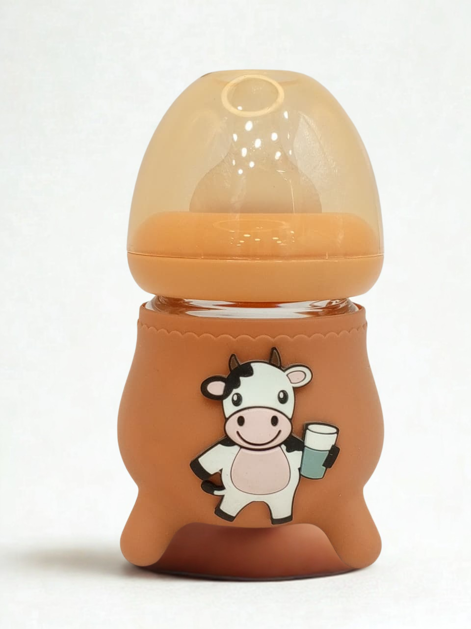 Newborn Baby Glass Feeder Bottle Imported Brown Cap & Silicone Cover 120ML. Baby Shaark