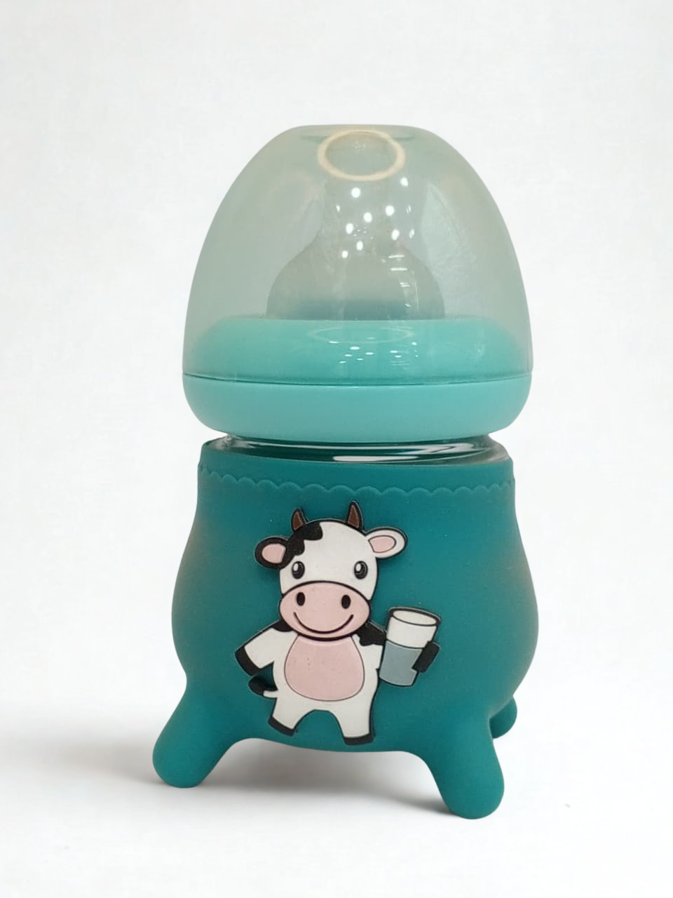 Newborn Baby Glass Feeder Bottle Imported Green Deep Cap & Silicone Cover 120ML. Baby Shaark