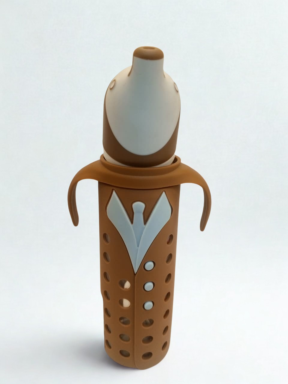 Baby Glass Feeders Bottle 240ml 8oz Narrow Neck Teat Imported With Brown Silicone Cover for Kids Baby Shaark