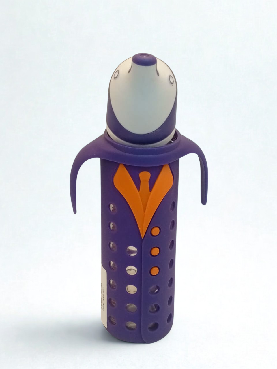 Baby Glass Feeders Bottle 240ml 8oz Narrow Neck Teat Imported With Purple Silicone Cover for Kids Baby Shaark