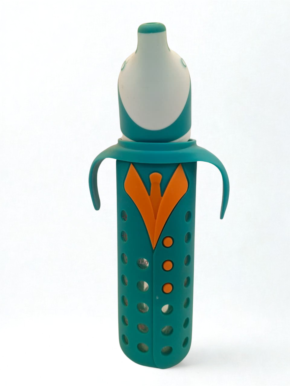 Baby Glass Feeders Bottle 240ml 8oz Narrow Neck Teat Imported With Green Silicone Cover for Kids Baby Shaark