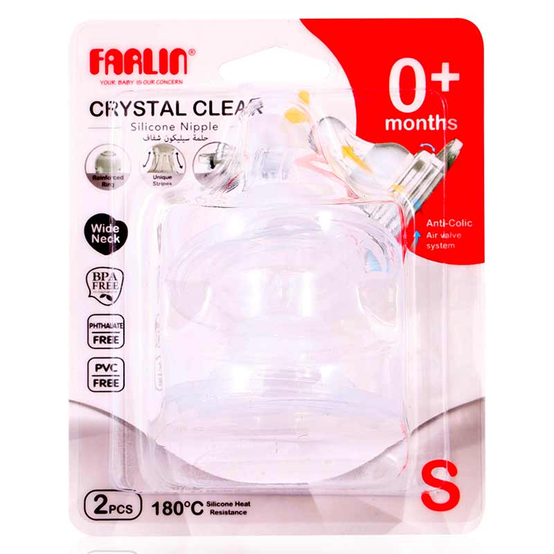 Farlin Crystal Clear Anti-Colic Wide Neck Silicone Nipple Set, 0m+, 2-Pack Baby Shaark