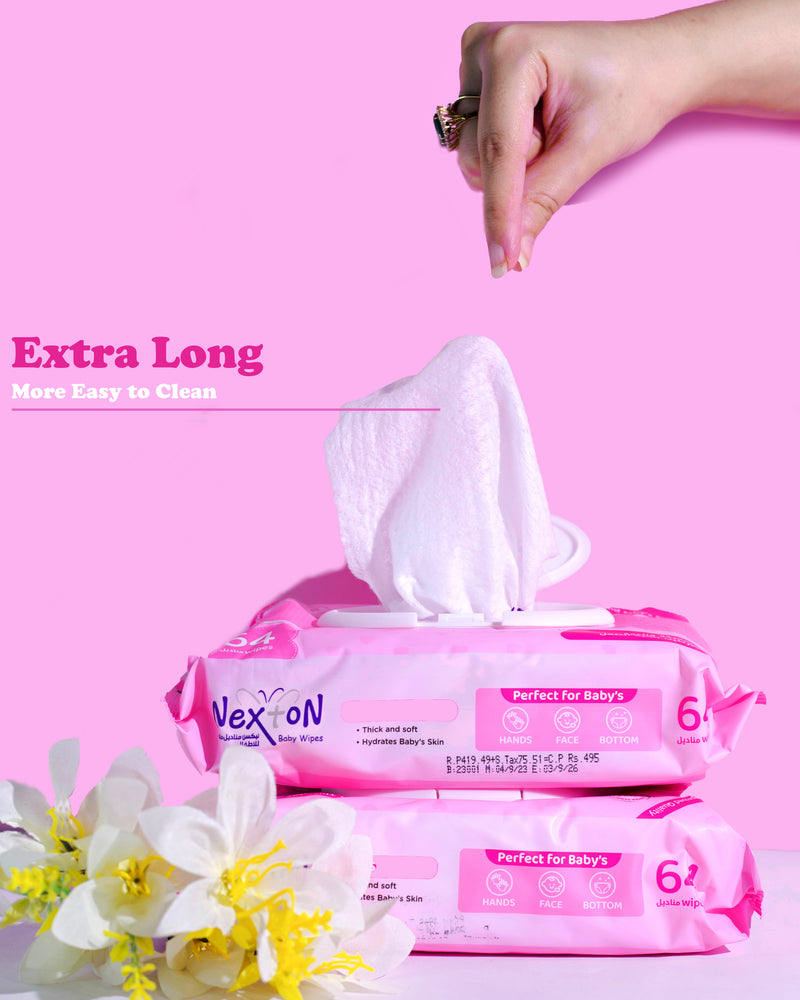 Nexton Baby Wipes (Extra Sensitive Pink) 64 pcs Baby Shaark