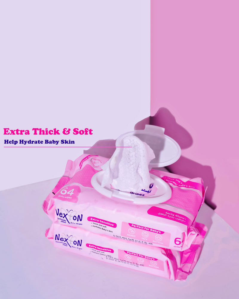 Nexton Baby Wipes (Extra Sensitive Pink) 64 pcs Baby Shaark