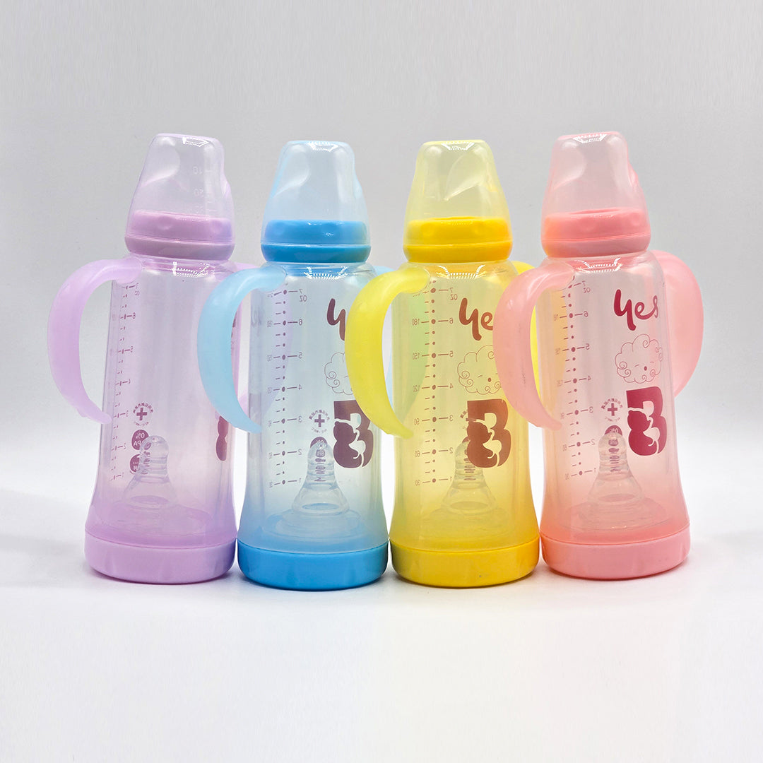 YES Baby Feeders Glass Bottle Orange 220ml Imported with handles & Cap for Kids Baby Shaark